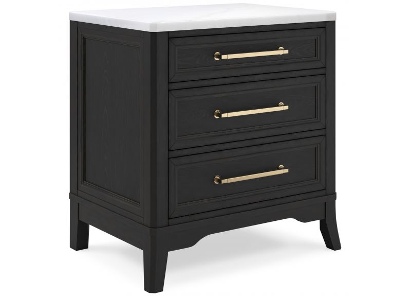 Black Bedside Table with 3 Drawers - Sydney